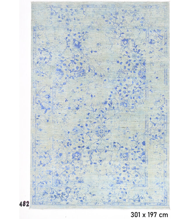 Vintage Ziegler Tapijt - Blauw, 301 x 197 cm