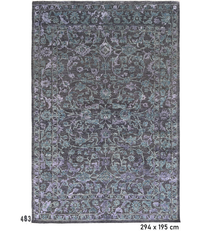 Vintage Ziegler Tapijt - Grijs & Blauw, 294 x 195 cm