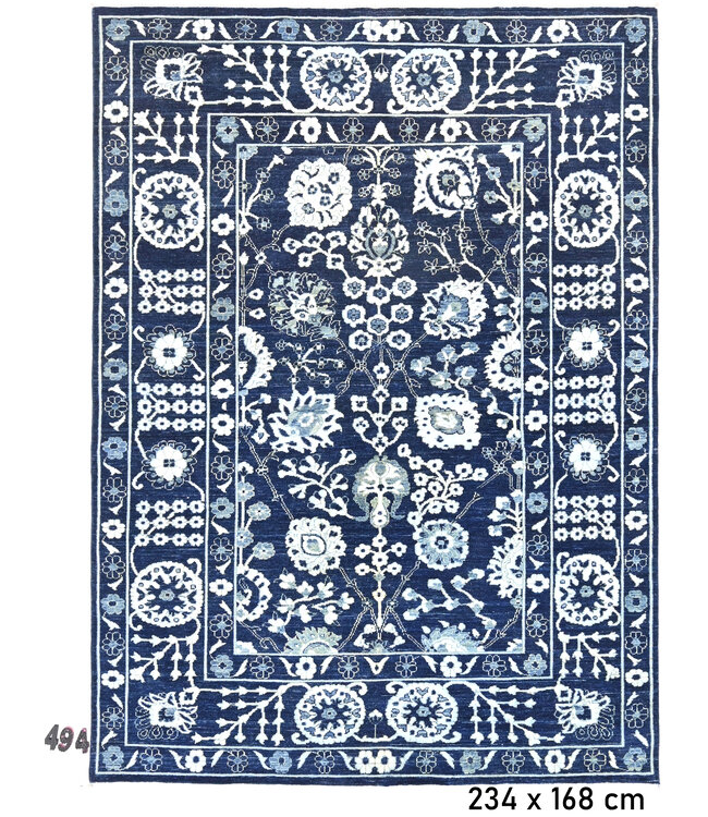 Vintage Ziegler Tapijt - Blauw & Wit, 234 x 168 cm