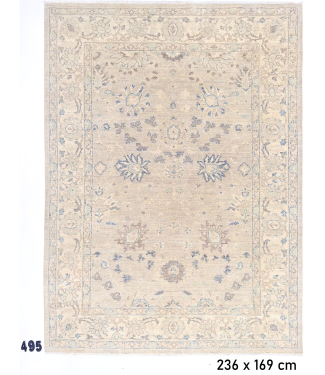 Vintage Ziegler Tapijt - Beige & Blauw, 236 x 169 cm