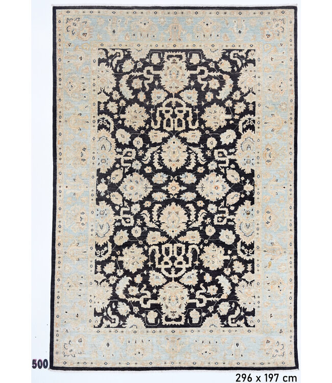 Vintage Kazak Tapijt - Zwart & Beige, 296 x 197 cm