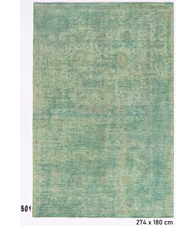 Grüner Vintage Teppich – 274 x 180 cm – Handgeknüpft aus Wolle