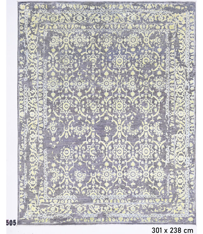 Grijs-Geel Modern Vloerkleed – 301 x 238 cm – Handgeknoopt Wol