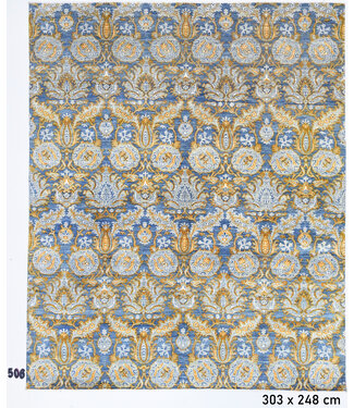 Blau-Goldener Ziegler Teppich – 303 x 248 cm – Handgeknüpft aus Wolle