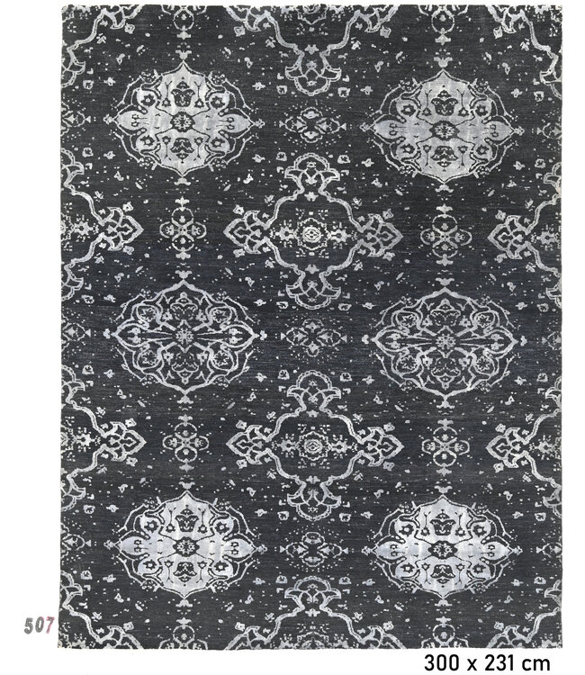 Zwart-Wit Modern Vloerkleed – 300 x 231 cm – Handgeknoopt Wol