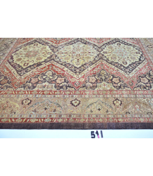 Dunkelrot & Beige Ziegler Teppich – 308 x 242 cm – Handgeknüpft aus Wolle