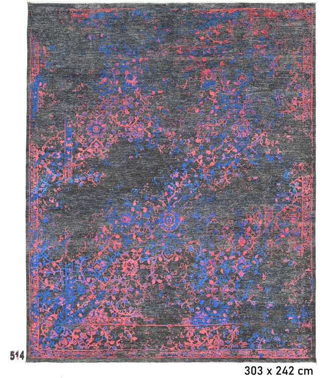 Schwarz Rosa & Blau Moderner Teppich – 303 x 242 cm – Handgeknüpft aus Wolle