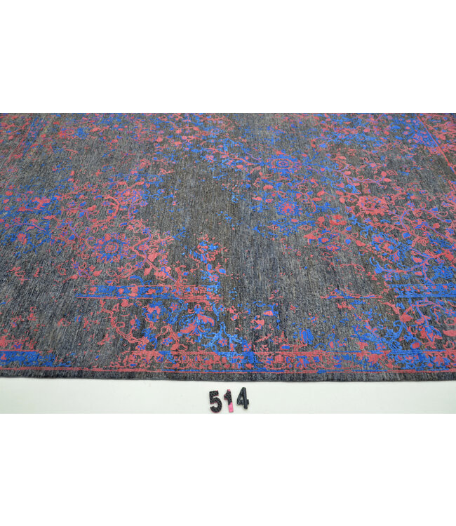 Schwarz Rosa & Blau Moderner Teppich – 303 x 242 cm – Handgeknüpft aus Wolle