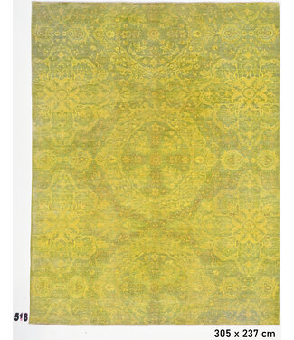 Grün Gelber Ziegler Teppich – 305 x 237 cm – Handgeknüpft aus Wolle