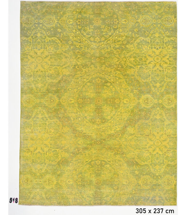 Grün Gelber Ziegler Teppich – 305 x 237 cm – Handgeknüpft aus Wolle