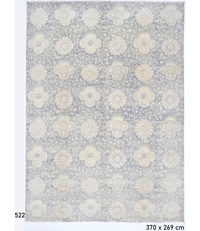 Grijsblauw Antiek vloerkleed – handgeknoopt wollen tapijt – 370 x 269 cm