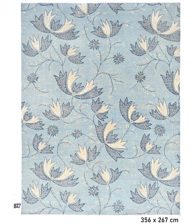 Lichtblauw Gabbeh vloerkleed – 356x267 cm – Handgeknoopt wollen tapijt