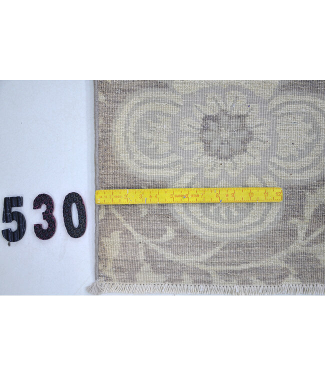 Grauer Moderner Teppich – 370x272 cm – Handgeknüpfter Wollteppich mit Blumenmuster