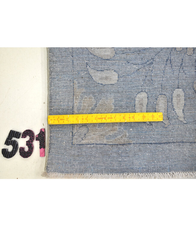 Light Blue Modern Rug – 368x270 cm – Hand-Knotted Wool Carpet with Geometric Floral Pattern