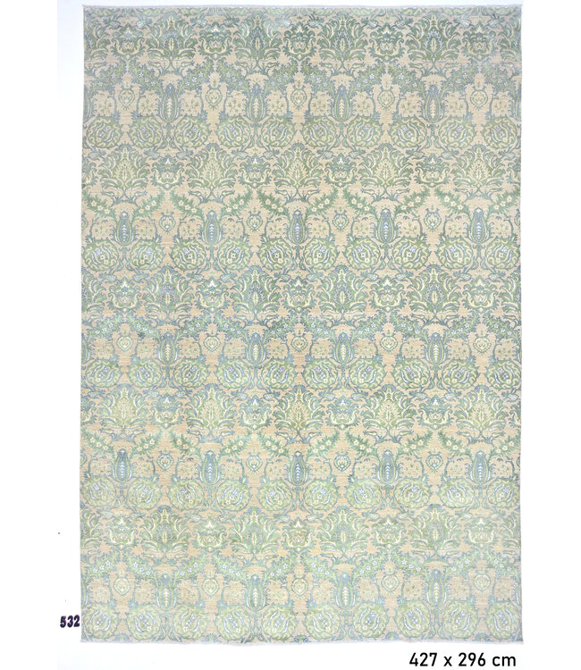 Grün-beiger Ziegler Teppich – 427x296 cm – Handgeknüpfter Wollteppich mit klassischem Blumenmuster