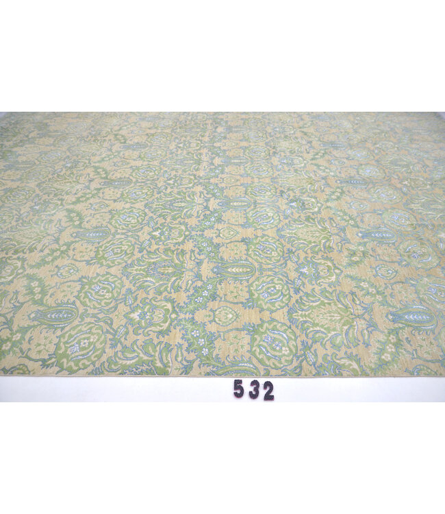 Grün-beiger Ziegler Teppich – 427x296 cm – Handgeknüpfter Wollteppich mit klassischem Blumenmuster