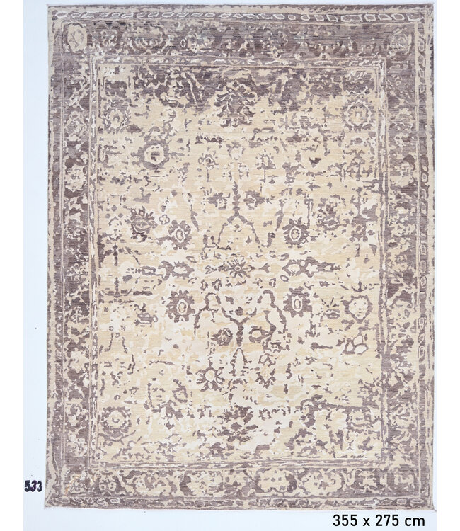 Beige Braun Vintage Teppich – 355 x 275 cm – Handgeknüpft aus Wolle