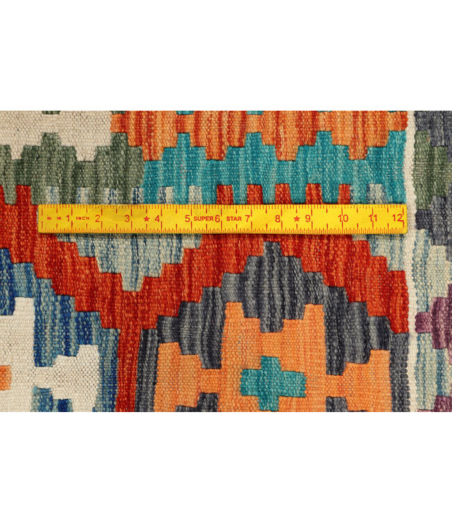 Handgeweven Kelim  Wollen Vloerkleed – 257x78 cm | Kleurrijk Boho Tapijt | Geometrisch Tribal Design