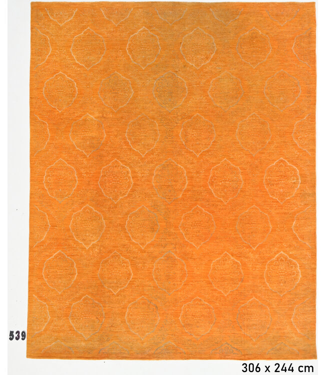 Oranger Gabbeh Teppich – 306 x 244 cm – Handgeknüpft aus Wolle