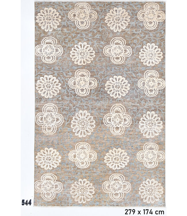 Lichtblauw-Beige Vintage Vloerkleed | 279 x 174 cm