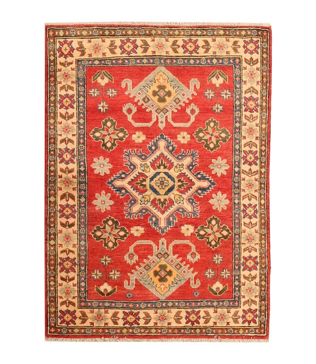 144x102cm Handgeknoopte Wol Kazak Tapijt – Authentiek Oosters Vloerkleed, Traditioneel Tribaal Design, Hoogwaardige Handgemaakte Wol Tapijt