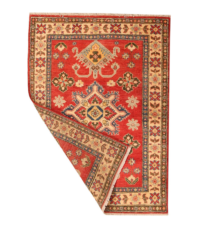 144x102cm Handgeknüpfter Woll Kazak Teppich – Authentischer Orientalischer Teppich, Traditionelles Tribal Design, Hochwertiger Handgefertigter Wollteppich