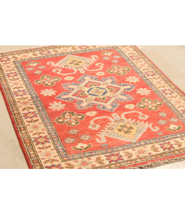 144x102cm Handgeknoopte Wol Kazak Tapijt – Authentiek Oosters Vloerkleed, Traditioneel Tribaal Design, Hoogwaardige Handgemaakte Wol Tapijt