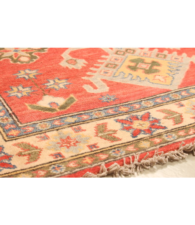 144x102cm Handgeknüpfter Woll Kazak Teppich – Authentischer Orientalischer Teppich, Traditionelles Tribal Design, Hochwertiger Handgefertigter Wollteppich
