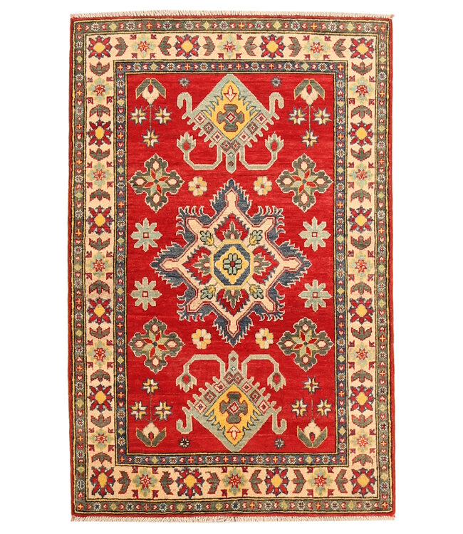 153x98cm Handgeknüpfter Woll Kazak Teppich – Authentischer Orientalischer Teppich, Traditionelles Tribal Design, Hochwertiger Handgefertigter Wollteppich