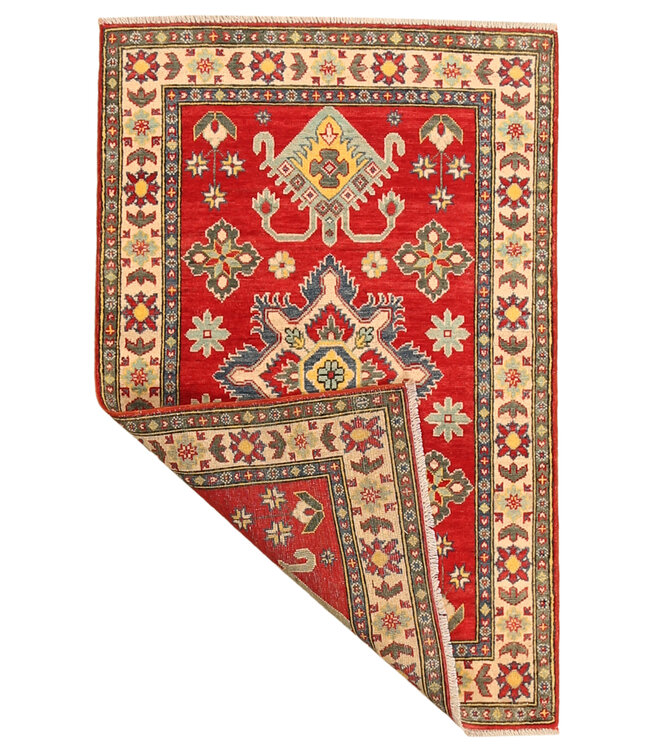 153x98cm Hand-Knotted Wool Kazak Rug – Authentic Oriental Carpet, Traditional Tribal Design, High-Quality Handmade Wool Rug