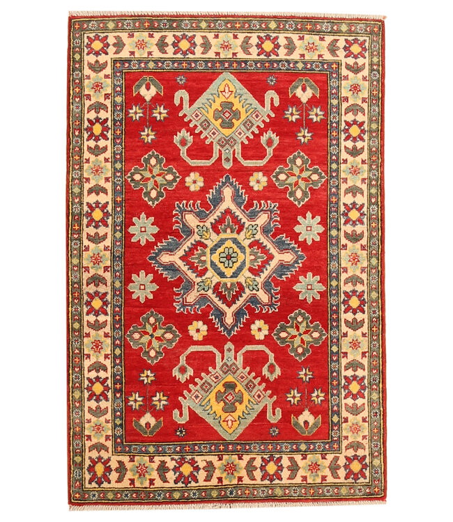 153x98cm Handgeknüpfter Woll Kazak Teppich – Authentischer Orientalischer Teppich, Traditionelles Tribal Design, Hochwertiger Handgefertigter Wollteppich