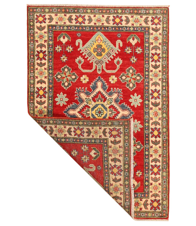 153x98cm Hand-Knotted Wool Kazak Rug – Authentic Oriental Carpet, Traditional Tribal Design, High-Quality Handmade Wool Rug