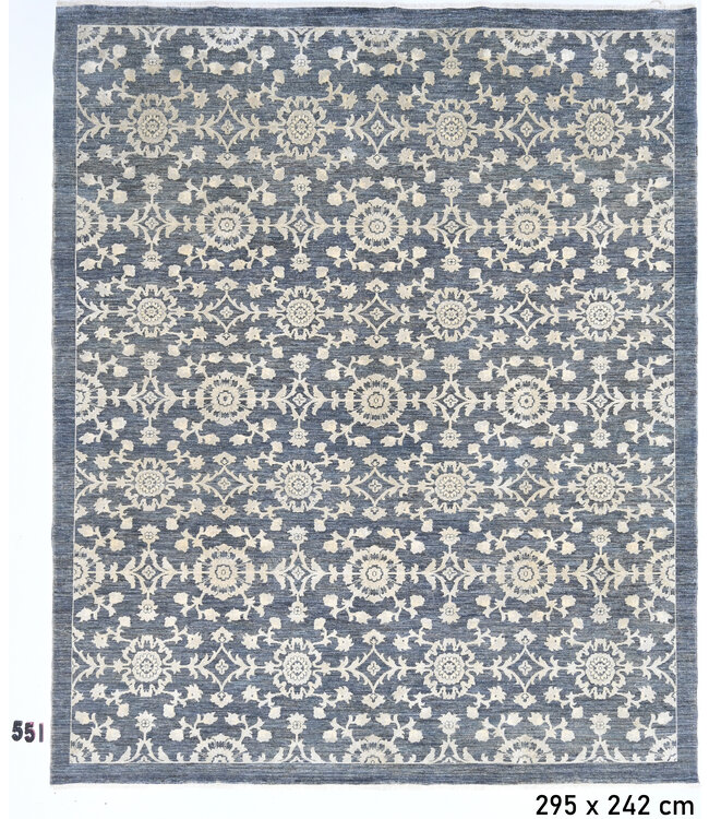 Blauw Crème Ziegler Tapijt – Handgeknoopt – 295 x 242 cm – Wol