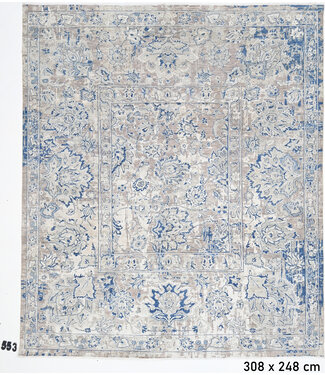 Grau-Blauer Ziegler Teppich – Handgeknüpft – 308 x 248 cm – Wolle