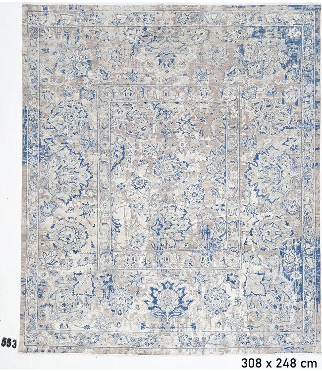 Grijs-Blauw Ziegler Tapijt – Handgeknoopt – 308 x 248 cm – Wol