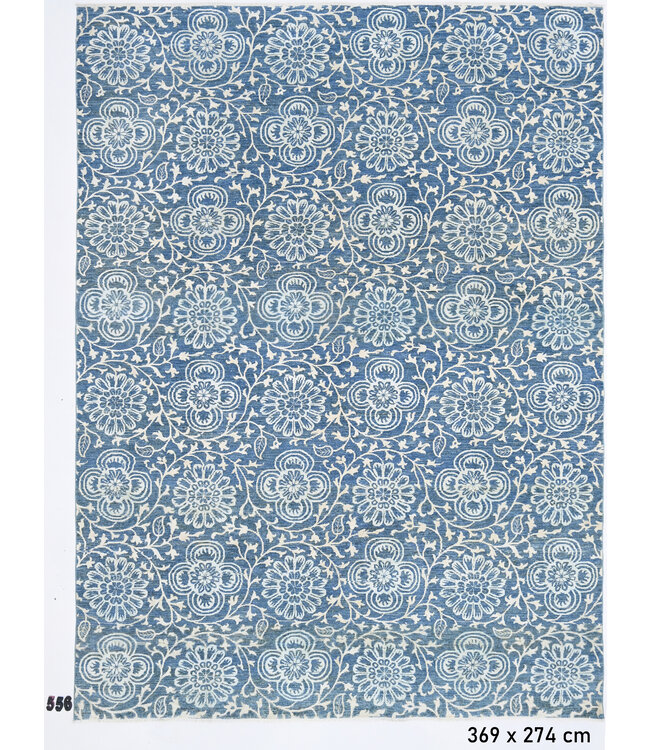 Blue-Cream Modern Rug – Hand-Knotted – 369 x 274 cm – Wool