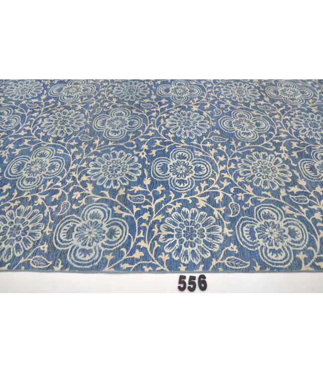 Blau-Crème Moderner Teppich – Handgeknüpft – 369 x 274 cm – Wolle