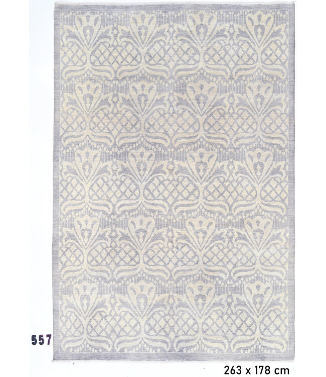 Grey-Cream Modern Rug – Hand-Knotted – 263 x 178 cm – Wool