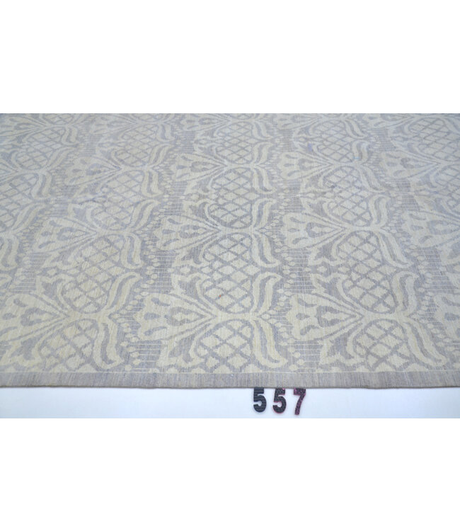 Grijs-Crème Modern Tapijt – Handgeknoopt – 263 x 178 cm – Wol