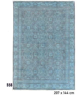 Blauer Ziegler Teppich – 207 x 144 cm – Handgeknüpft aus Wolle