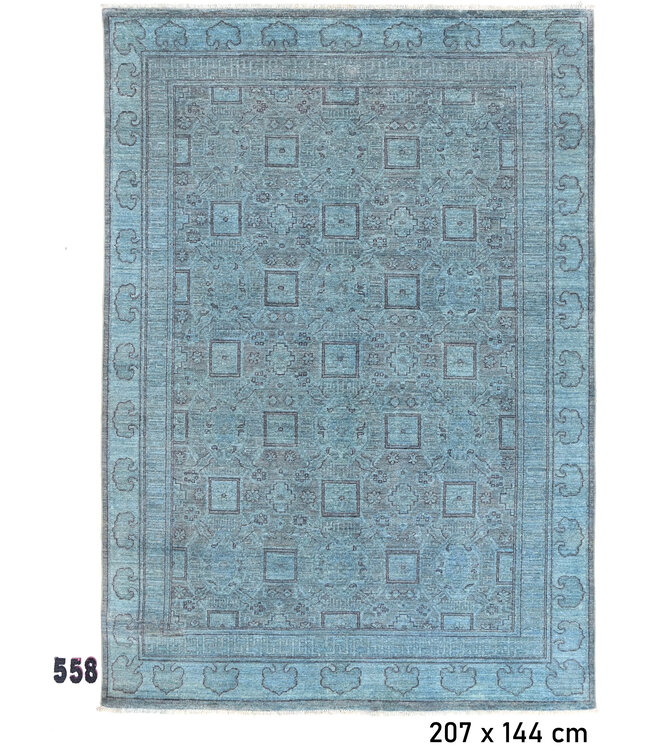 Blauer Ziegler Teppich – 207 x 144 cm – Handgeknüpft aus Wolle