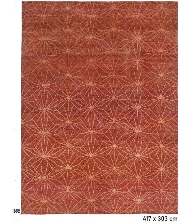 Rood Modern Vloerkleed – 417 x 303 cm – Handgeknoopt van Wol