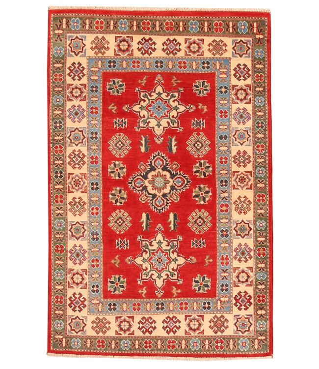 153x99cm Hand-Knotted Wool Kazak Rug – Authentic Oriental Carpet, Traditional Tribal Design, High-Quality Handmade Wool Rug