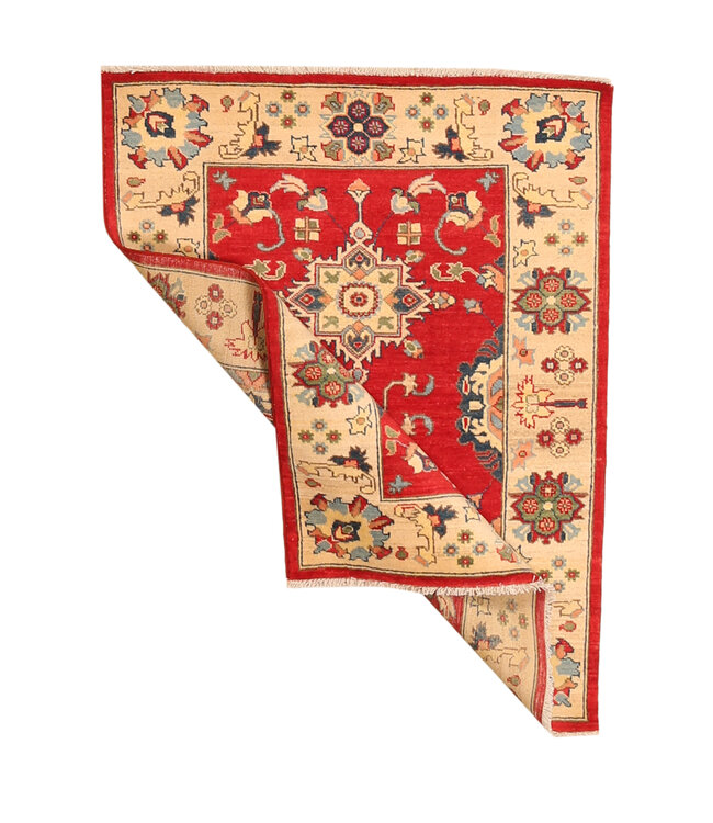 138x105cm Handgeknoopte Wol Kazak Tapijt – Authentiek Oosters Vloerkleed, Traditioneel Tribaal Design, Hoogwaardige Handgemaakte Wol Tapijt