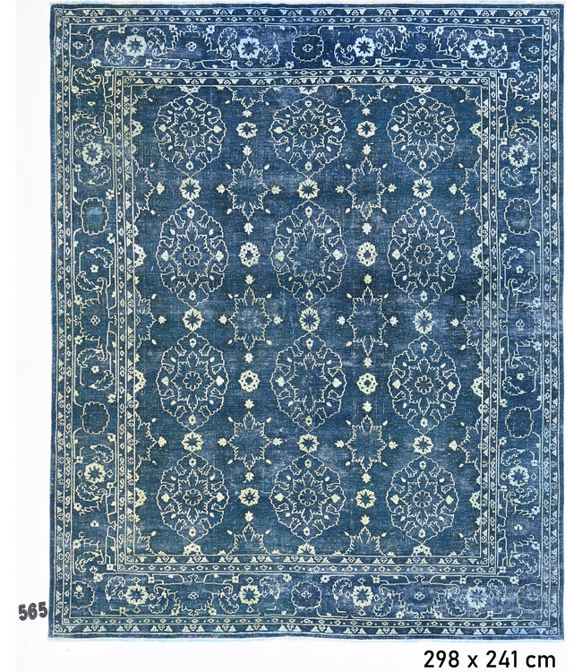 Donkerblauwe Ziegler 298x241 cm – Handgeknoopte wollen vintage vloerkleed