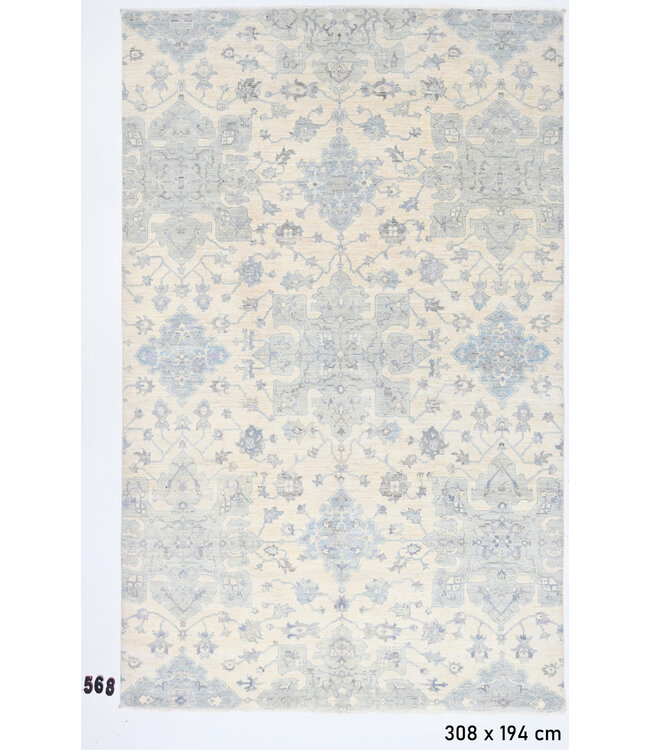 Beige Light Blue Ziegler Rug – 308 x 194 cm – Handknotted Wool
