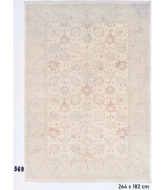 Beige Lichtroze Ziegler Tapijt – 264 x 182 cm – Handgeknoopt Wol