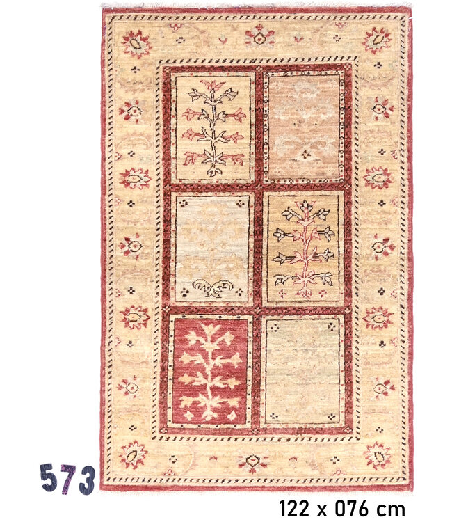 Beige-Rood Gabbeh Tapijt – 122 x 076 cm – Handgeknoopt Wol