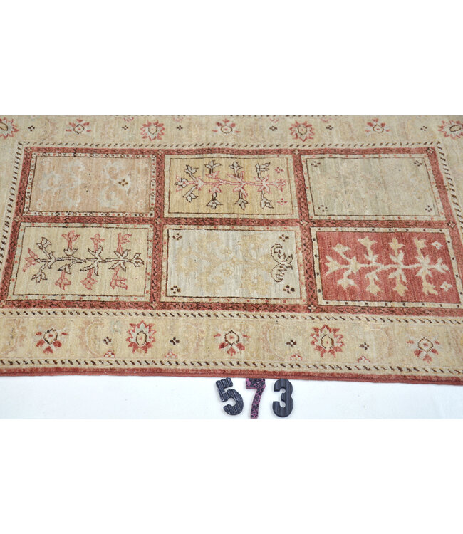 Beige-Roter Gabbeh Teppich – 122 x 076 cm – Handgeknüpft aus Wolle