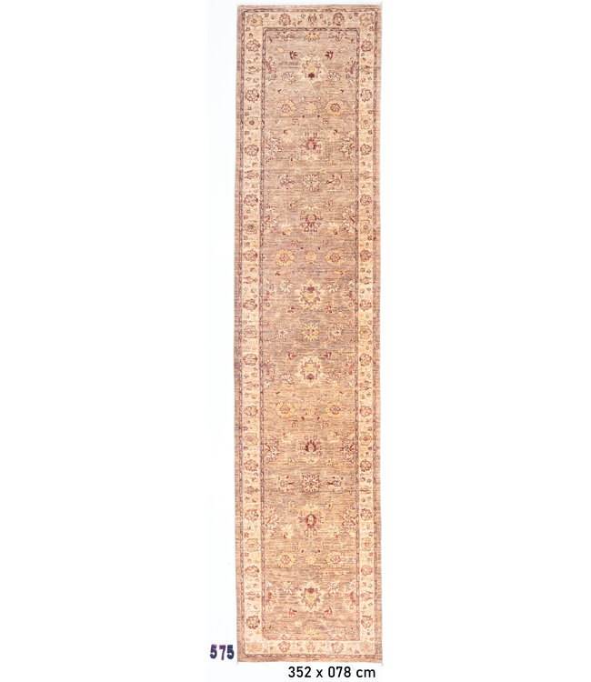 Bruin-Beige Ziegler Loper – 352 x 078 cm – Handgeknoopt Wol